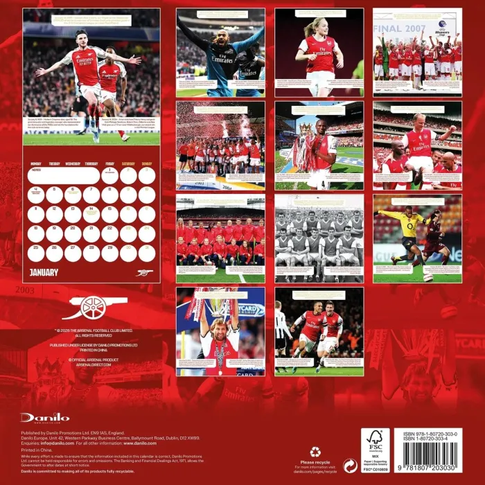 Arsenal Fc Legends 2027 Square Calendar