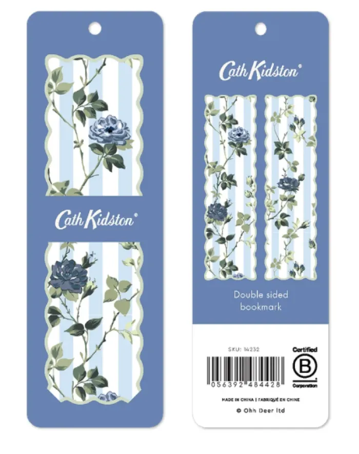 Cath Blue Stripe Floral Premium Bookmark