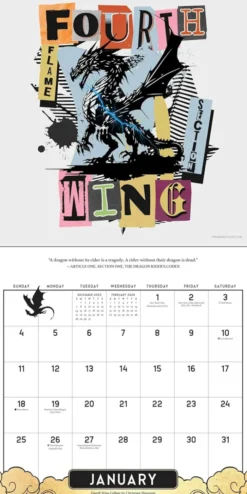 Fourth Wing Officially Licensed Fan Art 2026 Wall Calendar