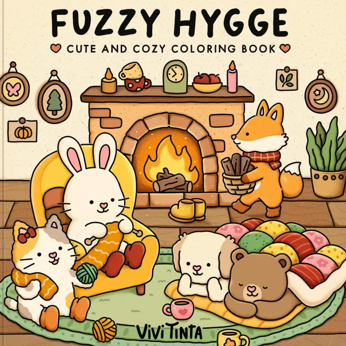 Fuzzy Hygge: Cute and Cozy Coloring Book for Adults & Teens Featuring Adorable Animals Characters for Stress Relief