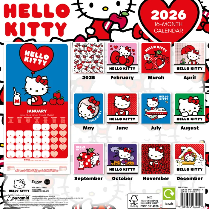 Hello Kitty 2026 Square Calendar