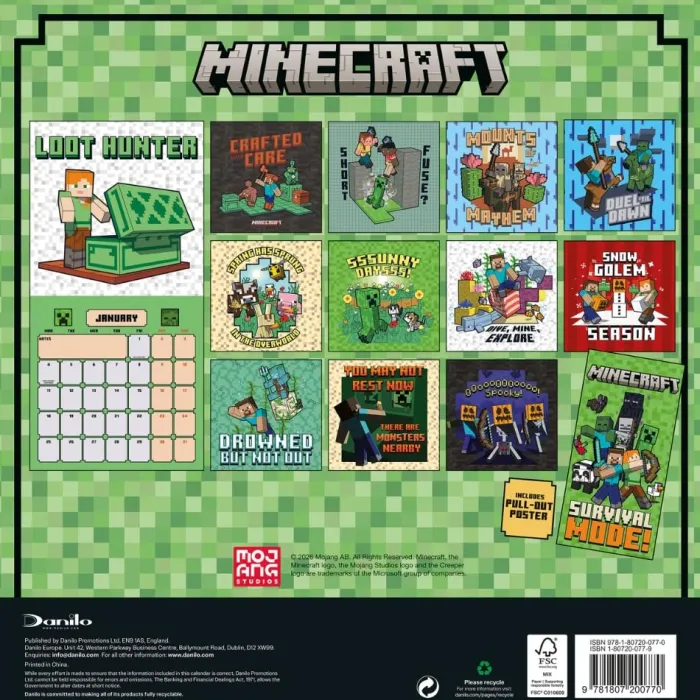 Minecraft 2027 Square Calendar