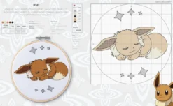 PokeMon Cross Stitch Kit: Includes Patterns and Materials to Stitch Pikachu & Piplup, & Evee, and Charts for 16 Other PokeMon Projects